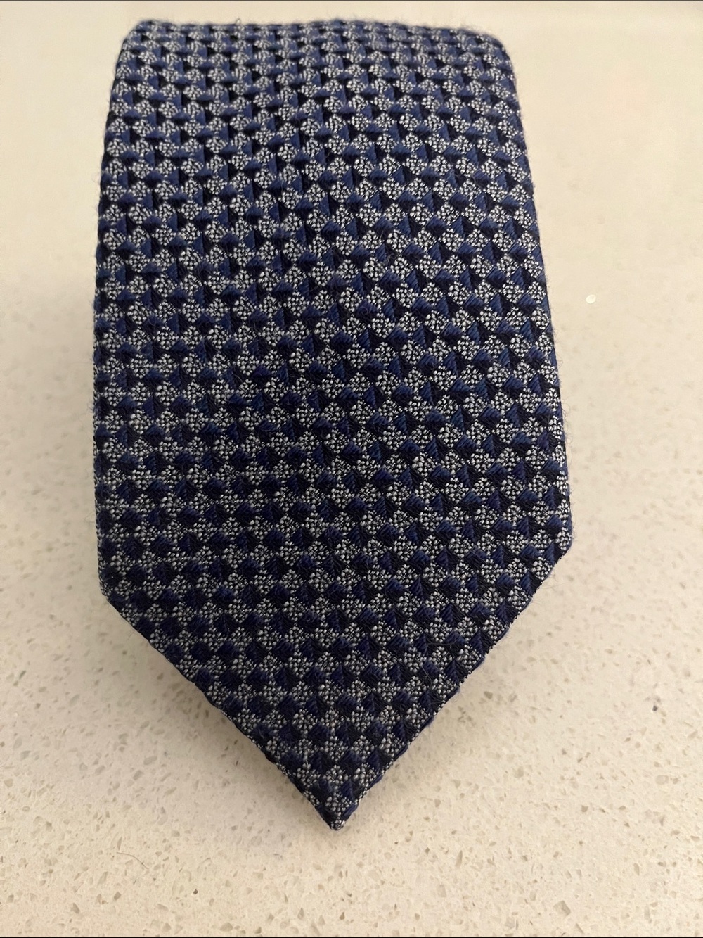 Ermenegildo Zegna Navy and Silver Geometric Woven Tie 100% Silk